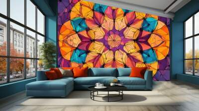 Colorful mosaic kaleidoscope pattern in line art style Wall mural