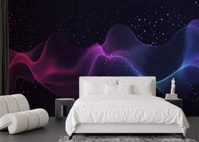 Colorful music wave illustration on a dark backdrop Elegant curved design representing digital technology Line art style Wall mural