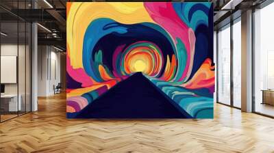 Colorful tunnel line art illustration Wall mural