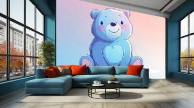 Cute cartoon bear illustrated in a cold gradient line art style Wall mural