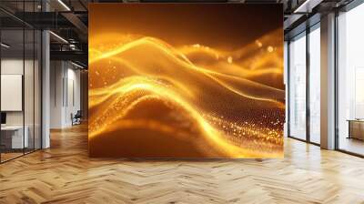 Elegant golden abstract background featuring flowing waves of particles perfect for a creative technology themed poster for meetings or events Wall mural