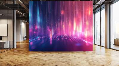 Futuristic striped panorama background design featuring vibrant lights in a line art illustration style Wall mural