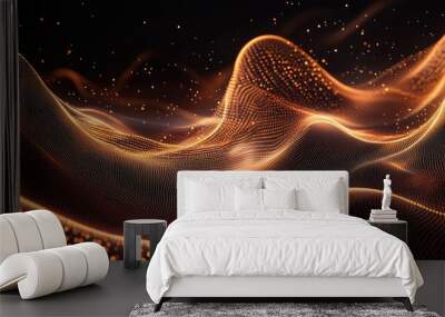 Line art illustration featuring a design template of glowing particle waves embodying a concept of technological light Wall mural