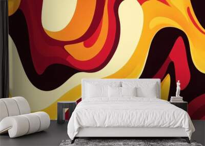 Line art illustration featuring an abstract design in vibrant shades of red yellow orange and maroon Wall mural