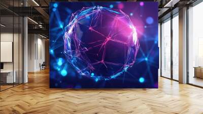 Line art illustration of a 3D football featuring a graphic background with abstract elements and beautiful lighting creating a digital sport themed design Wall mural