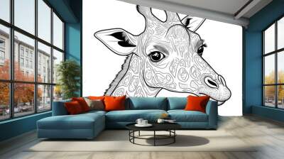 Line art illustration of a cartoon giraffe designed for a coloring book Wall mural