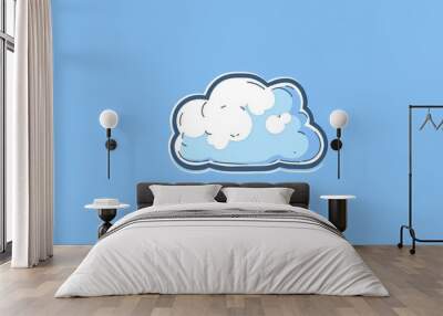 Line art illustration of a square sticker featuring a cartoon style white cloud with a peeling effect Wall mural