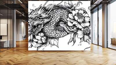 Line art illustration of a tattoo design Wall mural