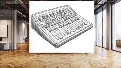 Line art illustration of an audio mixing console Wall mural