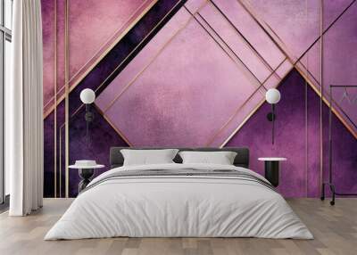 Line art illustration of metallic geometric art deco frames featuring jewel tones of purple and rose gold Wall mural