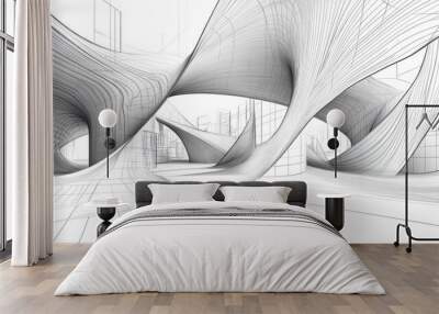 Line art illustration showcasing an abstract architectural design in a three dimensional style Wall mural