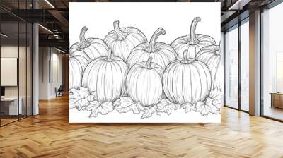 Thanksgiving Pumpkin Outline Design Hand drawn Line Art of Pumpkins arranged for Coloring Page Set of Thanksgiving Pumpkins in outlined illustration style Wall mural