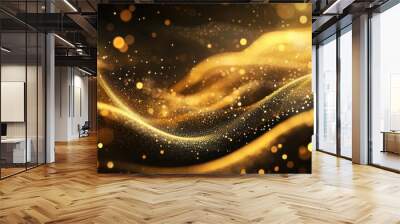 Vibrant abstract golden background featuring shimmering glitter elements in a line art style Wall mural