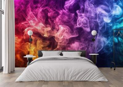 Vibrant smoke in a variety of colors against a dark backdrop creating an artistic line art illustration Wall mural