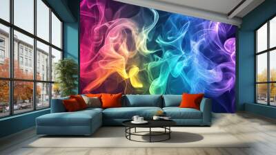 Vibrant smoke in a variety of colors against a dark backdrop creating an artistic line art illustration Wall mural