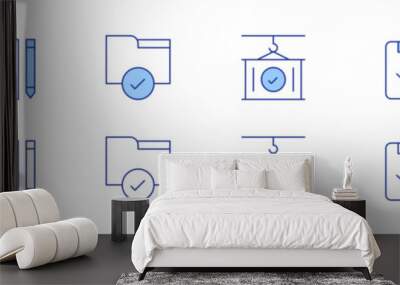 Checkmark icon set in two styles, Duotone and Thin Line style. Editable stroke. book, clipboard, tick, container, audit, voting box Wall mural