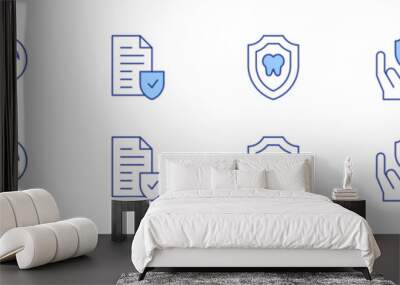 Insurance icon set in two styles, Duotone and Thin Line style. Editable stroke. box, mitigation, check mark, dental insurance, hands, health insurance Wall mural