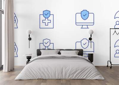 Insurance icon set in two styles, Duotone and Thin Line style. Editable stroke. monitor, insurance, shield, healthcare, health insurance Wall mural