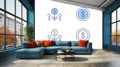 Money icon set in two styles, Duotone and Thin Line style. Editable stroke. profit, money, money bag, investment, arrows Wall mural