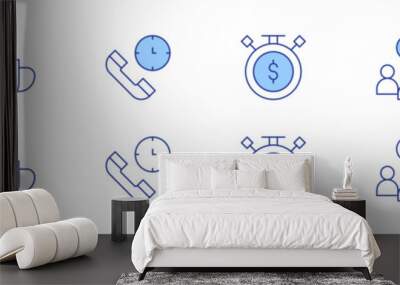 Time icon set in two styles, Duotone and Thin Line style. Editable stroke. deadline, sale time, teamwork, break time, clock, customer service Wall mural