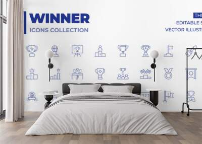 Winner icons collection. Thin Line icons, editable stroke. award, football, medal, podium, success, vending machine, win, winner, badge, trophy, flag, diploma Wall mural