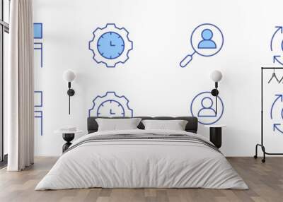 Work icon set in two styles, Duotone and Thin Line style. Editable stroke. result, work space, time management, recruitment, circular economy, meeting Wall mural