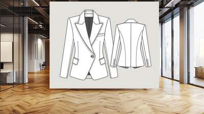 Women's Asymmetric Blazer Technical Flat Sketch Wall mural