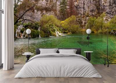 Plitvice lake waterfall in croatia natural park Wall mural