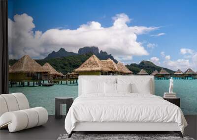 tropical paradise island with luxury bungalow in bora bora lagoon resort Wall mural