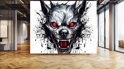 angry dog ​​illustration in tattoo style 2 Wall mural