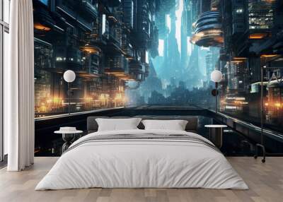 landscape with a futuristic super city 1 Wall mural