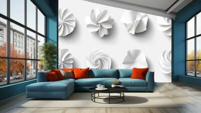 Collection of 8 white abstract geometric shapes with shadows. Wall mural