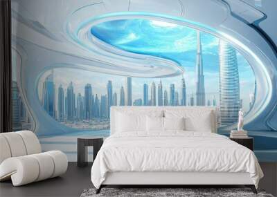 Futuristic Observation Deck overlooking a modern cityscape Wall mural