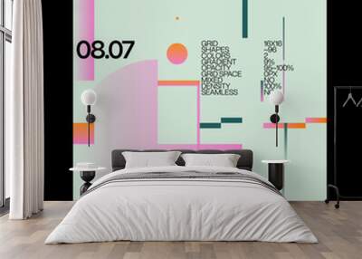 Abstract Techno Rave Poster Graphics Design With Helvetica Typography Aesthetics And Geometric Pattern Wall mural