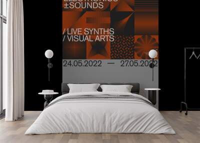 Abstract Techno Rave Poster Graphics Design With Helvetica Typography Aesthetics And Geometric Pattern Wall mural