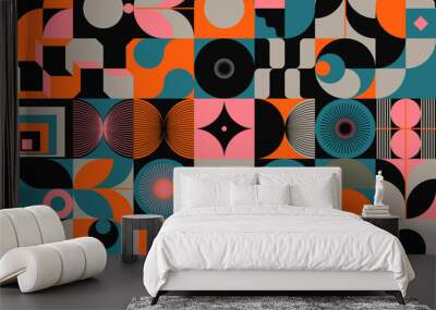 Decorative Abstract Artwork Inspired by Mid Century Graphics Design Made With Vector Geometric Shapes and Forms Wall mural