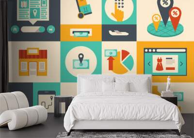 E-commerce and online shopping icons Wall mural