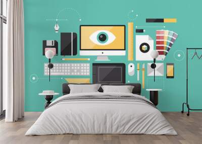 Graphic designer workplace flat illustration Wall mural