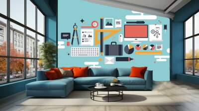 illustration of business working elements Wall mural