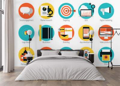 Marketing and design services flat icons set Wall mural