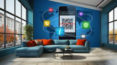 Smartphone with QR code reader Wall mural