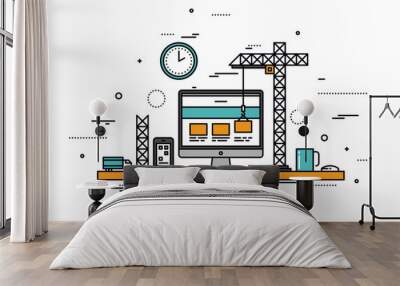 Website construction line style illustration Wall mural