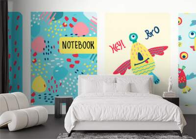 cover page templates based on patterns with hand drawn funny monsters, fantasy shapes and hey bro le Wall mural