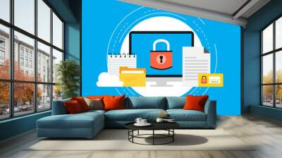 Data security flat vector illustration design. Secured information, data privacy and padlock protection. Icon design for web banners and apps Wall mural