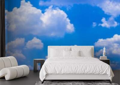 Panorama blue sky  background with tiny clouds. Wall mural