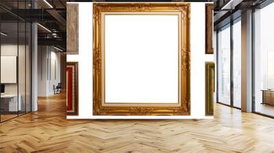 Single golden wooden frame isolated on white background Wall mural