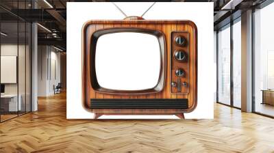 Wooden retro TV old style television isolate screen empty transparent background. Wall mural