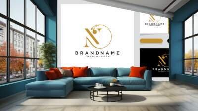 Initial letter N luxury Logo design Vector with business card design Wall mural