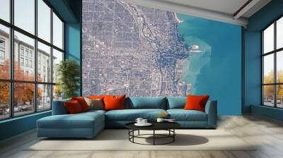 Aerial view of Chicago, Illinois as seen from space. Digitally enhanced. Elements of this image furnished by NASA.  Wall mural