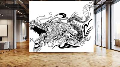 Dragon Doodle Sketch Tattoo Vector Wall mural